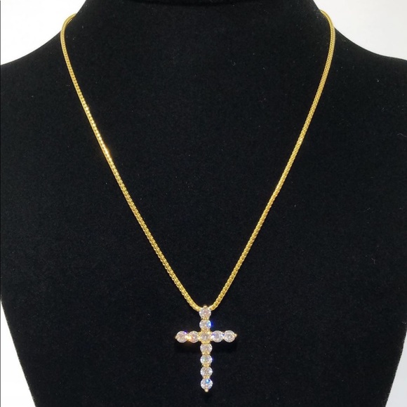 925 Sterling Silver Classic DBY CZs Cross Necklace - Picture 4 of 6